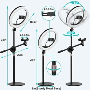Overhead Phone Camera Mount with Ring Light for Video Recording, Cooking Filming. Content Creator Kit with 10.5" RGB Ringlight, Desk Stand and 2 Phone Holder, Remote, Overhead Tripod for iPhone