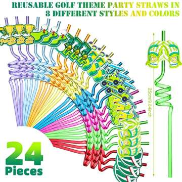 24 Pcs Golf Party Decorations Straws Par Tee Fore Time Plastic Reusable Drinking Straws Golf Party S...