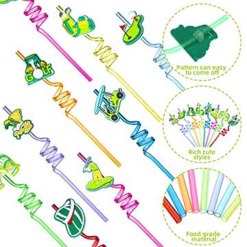 24 Pcs Golf Party Decorations Straws Par Tee Fore Time Plastic Reusable Drinking Straws Golf Party Supplies for Birthday Baby Shower Retirement Sport Themed Parties, 8 Styles 8 Colors