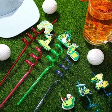 24 Pcs Golf Party Decorations Straws Par Tee Fore Time Plastic Reusable Drinking Straws Golf Party Supplies for Birthday Baby Shower Retirement Sport Themed Parties, 8 Styles 8 Colors