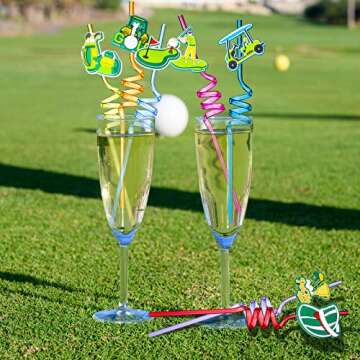 24 Pcs Golf Party Decorations Straws Par Tee Fore Time Plastic Reusable Drinking Straws Golf Party Supplies for Birthday Baby Shower Retirement Sport Themed Parties, 8 Styles 8 Colors