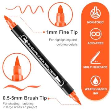 48 Colors Acrylic Paint Pens, Dual Tip Acrylic Paint Markers with Brush Tip and Fine Tip, Acrylic Pe...