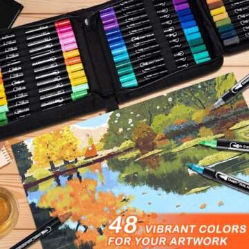 48 Colors Acrylic Paint Pens, Dual Tip Acrylic Paint Markers with Brush Tip and Fine Tip, Acrylic Pens for Rock Painting, Wood, Canvas, Stone, Glass, Ceramic,DIY Crafts Making Art Supplies