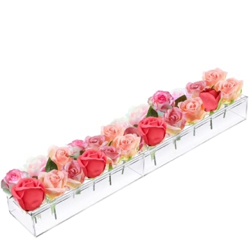 Acrylic Flower Vase Rectangular, 24 Inches 24 Holes Long Flower Vases for Centerpieces, Acrylic Flow...