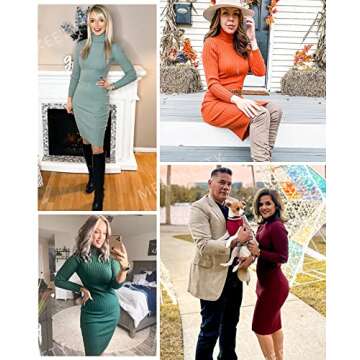 MEROKEETY Women's Ribbed Long Sleeve Sweater Dress - Wine