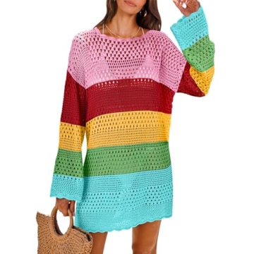 ANRABESS Women Swimsuit Crochet Swim Cover Up 2024 Summer Bathing Suit Swimwear Mesh Knit Beach Dres...