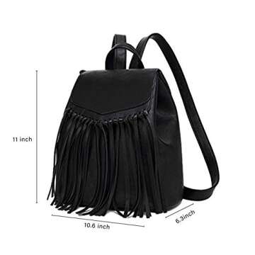 Zebella Leather Backpack Purse for Women Tassel Casual Rucksack Lightweight Daypack Travel Hobo Bag