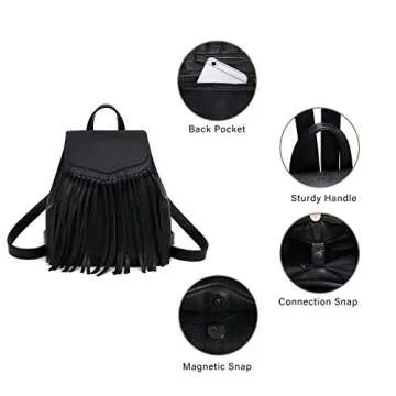 Zebella Leather Backpack Purse for Women Tassel Casual Rucksack Lightweight Daypack Travel Hobo Bag