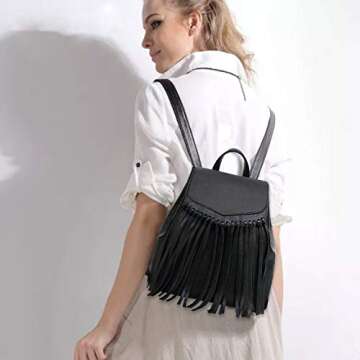 Zebella Leather Backpack Purse for Women Tassel Casual Rucksack Lightweight Daypack Travel Hobo Bag