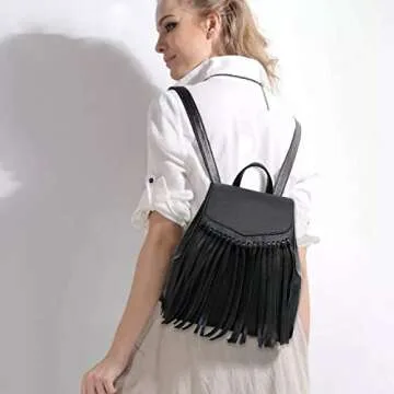 Zebella Leather Backpack Purse for Women Tassel Casual Rucksack Lightweight Daypack Travel Hobo Bag