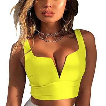 Susupeng Women Sexy Deep V Neck Sleeveless T Shirt Slim Crop Top Side Zip Casual Tank Tops