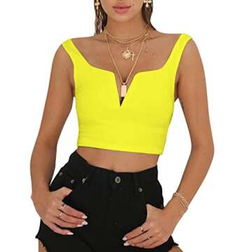 Susupeng Women Sexy Deep V Neck Sleeveless T Shirt Slim Crop Top Side Zip Casual Tank Tops