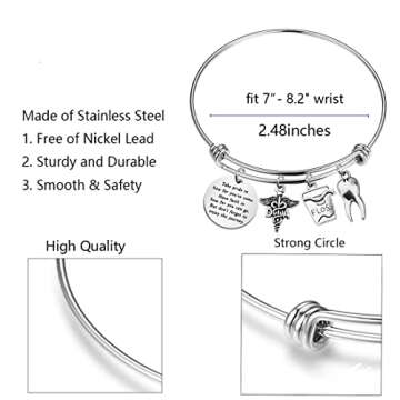 FUSTMW Dental Assistant Stainless Steel Bracelet, DA Graduation Gifts for New Dentist, Hypoallergeni...