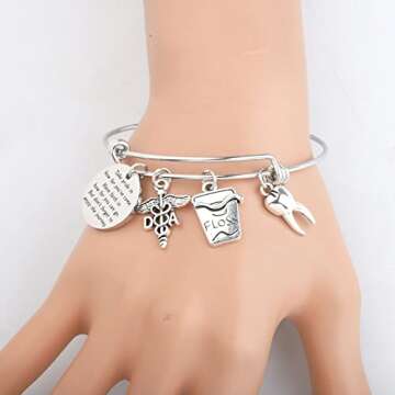 FUSTMW Dental Assistant Stainless Steel Bracelet, DA Graduation Gifts for New Dentist, Hypoallergenic Jewelry Gifts for Her (Bracelet)