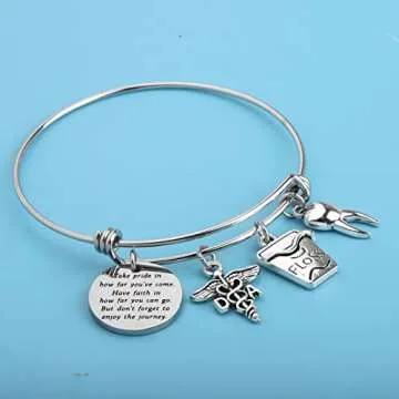 FUSTMW Dental Assistant Stainless Steel Bracelet, DA Graduation Gifts for New Dentist, Hypoallergenic Jewelry Gifts for Her (Bracelet)