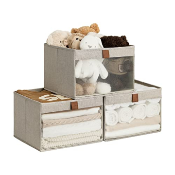 StorageWorks Closet Storage Bins with Clear Window and 2 Handles for Organizing, Brown and Beige, 3 ...