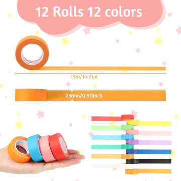 Fyguard 12 Pcs Colored Masking Tape Roll - Vibrant Craft Supplies