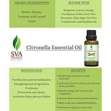 SVA Citronella Essential Oil 10ml for Aromatherapy & Skincare