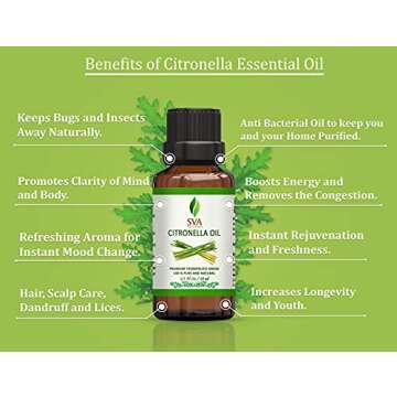 SVA Citronella Essential Oil 10ml for Aromatherapy & Skincare