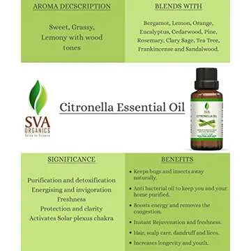 SVA Citronella Essential Oil 10ml for Aromatherapy & Skincare