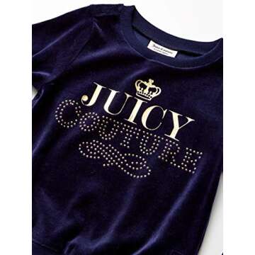 Juicy Couture Girls' Toddler 2 Pieces Velour Pants Set, Navy, 3T