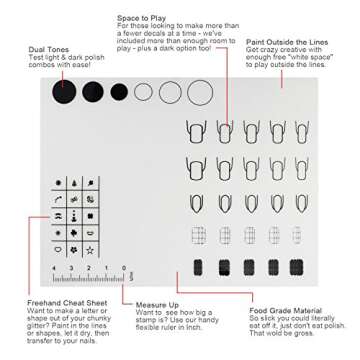 Segbeauty 2pcs Acrylic Nail Mats, 16" Silicone DIY Nail Art Stamping Mats, Workspace Stamping Plate Manicure Mat, Nail Polish Coloring Practice Pad, Nail Sticker Trainer Guide Table Cover Palette Tool
