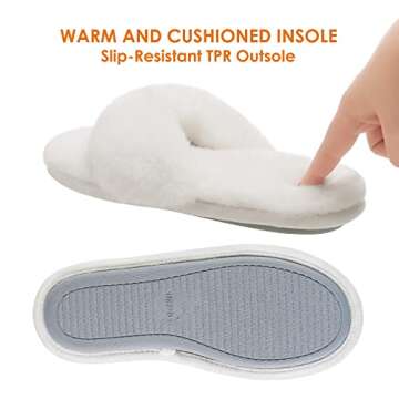 DREAM PAIRS Women's Cream Slippers Fluffy Fuzzy Memory Foam Open Toe Flip Flop Slip On Home Indoor House Slippers, Size 7-8M US SPA-03