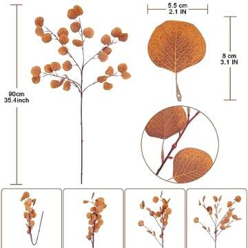 HUAESIN Fall Eucalyptus Leaves 6PCS Artificial Eucalyptus Stems Autumn Leaf Branches Fake Silk Eucal...