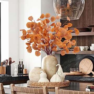 HUAESIN Fall Eucalyptus Leaves 6PCS Artificial Home Decor