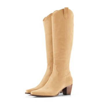 Stylish Women Cowboy Knee High Boots with Chunky Heels