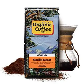 The Organic Coffee Co. Ground Coffee - Gorilla Decaf (12oz Bag), Medium Roast, Swiss Water Processed, USDA Organic
