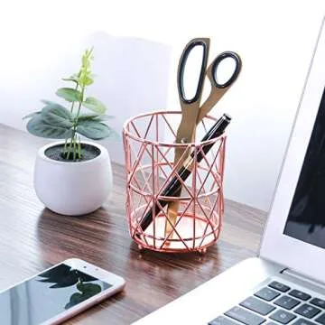 Simmer Stone Rose Gold Office Supplies, 4 in 1 Decorative Rose Gold Desk Accessories Organizer, Letter Sorter, File Holder, Desk Tray and Pen Holder