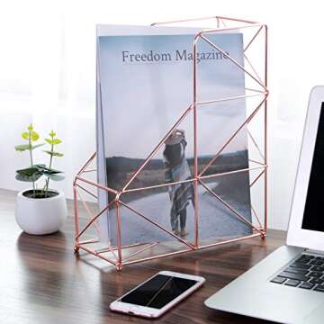 Simmer Stone Rose Gold Office Supplies, 4 in 1 Decorative Rose Gold Desk Accessories Organizer, Letter Sorter, File Holder, Desk Tray and Pen Holder