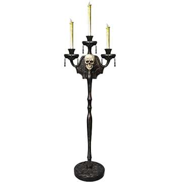 Skeleteen Animated Halloween Candelabra Decoration - Creepy Gothic Haunted Mansion Black Skull Floating Candle Holder Party Decorations Prop- 1 Piece