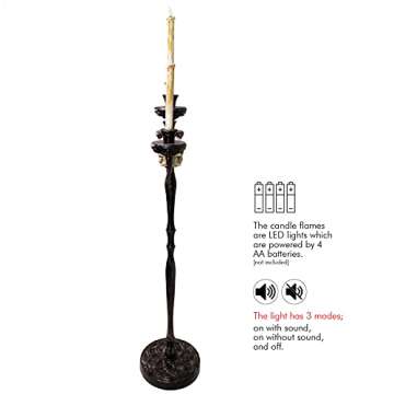 Skeleteen Animated Halloween Candelabra Decoration - Creepy Gothic Haunted Mansion Black Skull Floating Candle Holder Party Decorations Prop- 1 Piece