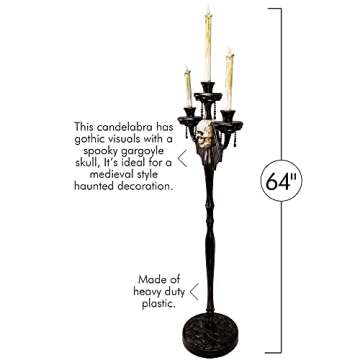 Skeleteen Animated Halloween Candelabra Decoration - Creepy Gothic Haunted Mansion Black Skull Floating Candle Holder Party Decorations Prop- 1 Piece