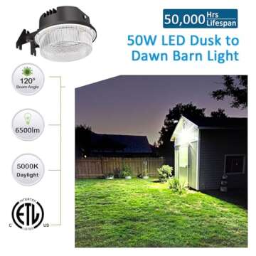 SZGMJIA 2-Pack LED Barn Light 50W, 6500lm Dusk to Dawn Yard Lighting with Photocell, 5000K Daylight ...