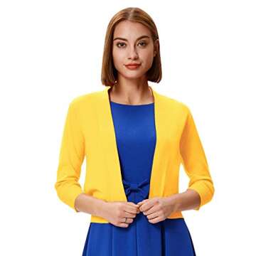 GRACE KARIN Women's Open Front Cropped Cardigan Sweaters Lightweight 3/4 Sleeve Shrugs Bolero Cardig...