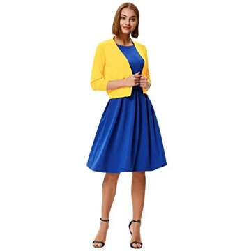 GRACE KARIN Women's Open Front Cropped Cardigan Sweaters Lightweight 3/4 Sleeve Shrugs Bolero Cardigan X-Large Yellow