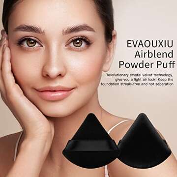 2 Pcs EVAOUXIU Triangle Powder Puff for Face Powder, Soft Plush Setting Powder Puff, Velour Cosmetic Foundation Blender Sponge Beauty Makeup Tools (Black)