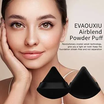 2 Pcs EVAOUXIU Triangle Powder Puff for Face Powder, Soft Plush Setting Powder Puff, Velour Cosmetic Foundation Blender Sponge Beauty Makeup Tools (Black)