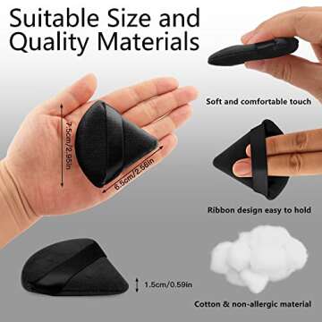 2 Pcs EVAOUXIU Triangle Powder Puff for Face Powder, Soft Plush Setting Powder Puff, Velour Cosmetic Foundation Blender Sponge Beauty Makeup Tools (Black)