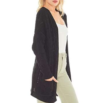 Love Tree Women's Matt Chenille Cable Knit Cardigan Sweater with Pockets - Chunky Loose Oversized Fit Cardigan