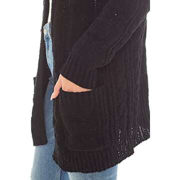 Love Tree Women's Matt Chenille Cable Knit Cardigan Sweater with Pockets - Chunky Loose Oversized Fit Cardigan