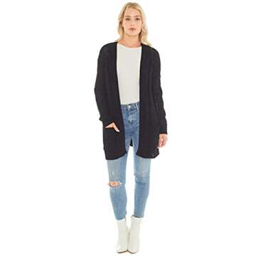 Love Tree Women's Matt Chenille Cable Knit Cardigan Sweater with Pockets - Chunky Loose Oversized Fit Cardigan