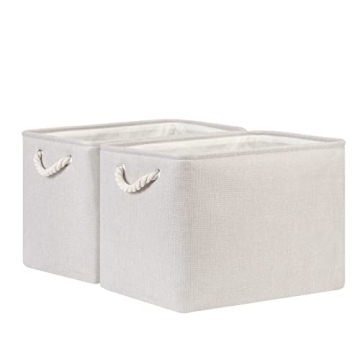 Bidtakay Large Fabric Storage Bins Set of 2 - Beige Linen Baskets for Easy Organization