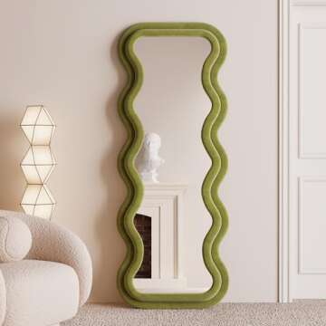 BOJOY Full Length Mirror 63"x24", Irregular Wavy Mirror, Arched Floor Mirror, Wall Mirror Standing H...