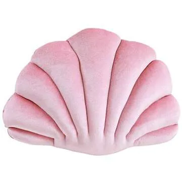 Seashell Pillow,Andees Decorative Shell Pillow Velvet Throw Pillow,Soft Sea Shell Shaped Stuffed Throw Pillow Cushion Doll for Sofa Bed Couch Chair Home Living Room Bedroom Office Decor (A-Pink)