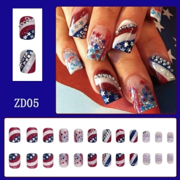 Patriotic 4th of July Press on Nails 24Pcs