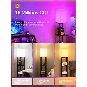 addlon Floor Lamp with Shelves, 4-Tier Modern Shelf Lamp with RGB Smart Bulb, APP Control Standing Lamp with White Lamp Shade, Floor lamp for Living Room, Bedroom - Black
